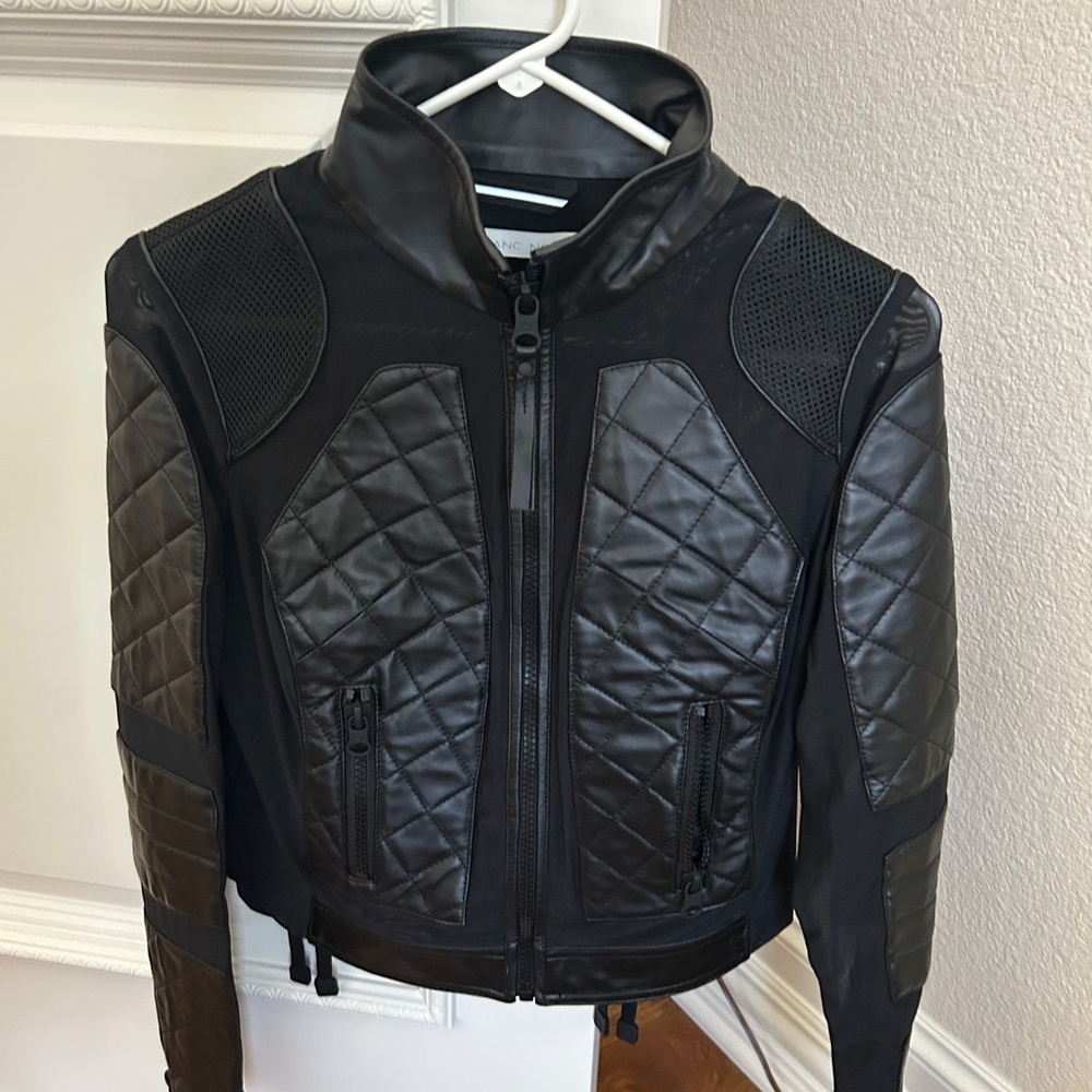 Blanc Noir Quilted Black Leather Jacket